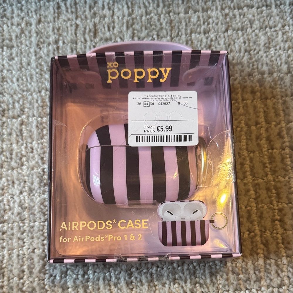 XO Poppy Pink and Black Striped AirPods Pro Case